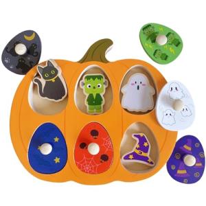 Halloween Pumpkin Wooden Peg Puzzle for Toddlers