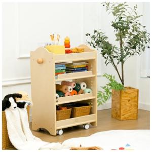 Wooden 4-Tier Art Cart with Wheels for Kids