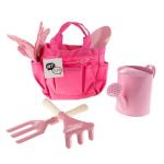 HEY! PLAY! Kids Gardening Set – Mini Garden Tools with Child-Sized Shovel, Rake, Fork, Gloves, Watering Can and Tote – Outdoor Toys for Children (Pink)