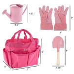 HEY! PLAY! Kids Gardening Set – Mini Garden Tools with Child-Sized Shovel, Rake, Fork, Gloves, Watering Can and Tote – Outdoor Toys for Children (Pink)