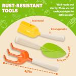 Matching Board Book - Green Kids Gardening Tools Set Includes Sturdy Tote Bag, Watering Can, Shovel, Rake, and Trowel - Garden Storybook - Kids Garden Tools- Easter Gifts for Toddler Age on up.