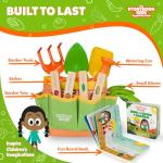 Matching Board Book - Green Kids Gardening Tools Set Includes Sturdy Tote Bag, Watering Can, Shovel, Rake, and Trowel - Garden Storybook - Kids Garden Tools- Easter Gifts for Toddler Age on up.
