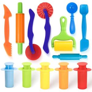 13 Pcs Dough Tools Set – Dough Extruders + Dough Cutters Set – Educational Modeling Clay Tools – Preschool Toys & Toddler Activities – Arts & Crafts for Kids Ages 3-5