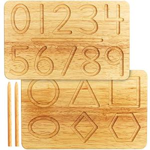 Montessori & Me Wood Number Tracing Board - Montessori Numbers and Shapes Complements Wooden Letter Tracing Board - Large Wooden Print Numbers for Toddler to Preschool