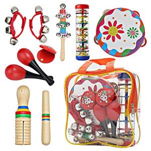 Kids Musical Instruments Toys Set: Baby Music Toys Montessori Percussion for Toddlers - Preschool Educational Musical Toys Set for Boys and Girls with Storage Bag (Red)