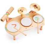 WINGYZ Kids Drum Set for Toddlers, All-in-One Montessori Musical Instruments - Wooden Music Toys for Baby, Neutral Colors, Sensory Preschool Drum Kit, Birthday Gifts for Boys Girls