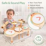 WINGYZ Kids Drum Set for Toddlers, All-in-One Montessori Musical Instruments - Wooden Music Toys for Baby, Neutral Colors, Sensory Preschool Drum Kit, Birthday Gifts for Boys Girls