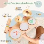 WINGYZ Kids Drum Set for Toddlers, All-in-One Montessori Musical Instruments - Wooden Music Toys for Baby, Neutral Colors, Sensory Preschool Drum Kit, Birthday Gifts for Boys Girls