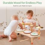 WINGYZ Kids Drum Set for Toddlers, All-in-One Montessori Musical Instruments - Wooden Music Toys for Baby, Neutral Colors, Sensory Preschool Drum Kit, Birthday Gifts for Boys Girls