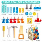 Montessori Toddler Tool Set - 33 PCS Wooden Kids Tools with Box / Bench, Montessori Educational Pretend Play Preschool Toys Gifts for 2 3 4 5 Year Old Boy Girl Kids, STEM Fine Motor Skills Tool Set