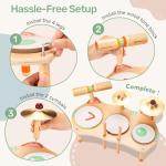 WINGYZ Kids Drum Set for Toddlers, All-in-One Montessori Musical Instruments - Wooden Music Toys for Baby, Neutral Colors, Sensory Preschool Drum Kit, Birthday Gifts for Boys Girls