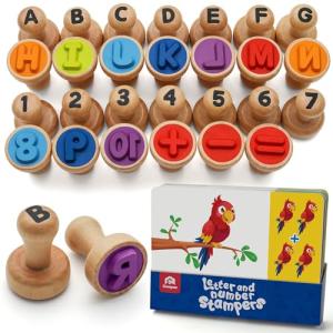 Wooden Alphabet and Number Stamp Set for Kids