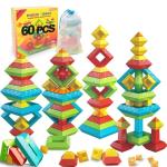 Stacking Toys Building Blocks for Toddlers 60 PCS Montessori Toys for 3 4 5 6 Year Old Sensory Toys Preschool Learning Activities Stem Educational Pyramid Magic Tower Gifts Set for Kids Boys Girls