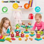 Stacking Toys Building Blocks for Toddlers 60 PCS Montessori Toys for 3 4 5 6 Year Old Sensory Toys Preschool Learning Activities Stem Educational Pyramid Magic Tower Gifts Set for Kids Boys Girls