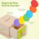 Adena Montessori Coin Box,Object Permanence Box Toys for 1 Year Old Baby Coins,Wooden Montessori Ball Drop Toys Developmental Toys for 6-12 Month Infant Toys,Learning Kids Gifts(Yellow-Green Door)