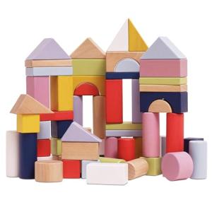 Le Toy Van - Educational Wooden Building Blocks 60 Piece Set Toy | Montessori Style Shape & Colour Development Toy - Suitable for 12 Months + (PL135)