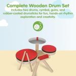 PlanToys® Musical Band Wooden Montessori Drum, Cymbal and Guiro Set | Early Sensory Exploration, Coordination and Creative Expression | Eco Friendly Music Toy for Meaningful Play