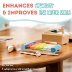 Cubika Wooden Toy Xylophone – Montessori Musical Toy for Toddlers Ages 18 Months+ – Includes 2 Wooden Mallets – FSC-Certified Wood, German Water-Based Paint – Wooden Toys for Toddlers