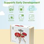 PlanToys® Musical Band Wooden Montessori Drum, Cymbal and Guiro Set | Early Sensory Exploration, Coordination and Creative Expression | Eco Friendly Music Toy for Meaningful Play