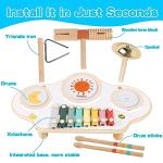 Twefex Kids Drum Set - 9 in 1 Baby Drum Set for Toddlers - Montessori Musical Instruments Toy for Babies - Wooden Xylophone Musical Toys for Boys and Girls