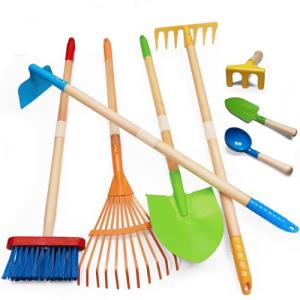 POMIKU 8PCS Kids Gardening Tools, Kids Rake and Shovel Set, Toddler Outdoor Yard Tools, Garden Toys Gifts for Boys Girls Age 3 4 5 6 7 8 Years Old
