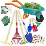 Qtioucp Kids Gardening Tools Outdoor Toys Set Backyard Play with Wheelbarrow Educational STEM Learning Pretend Toys Outdoor Indoor for Toddlers Kids Boys Girls