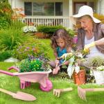 Qtioucp Kids Gardening Tools Outdoor Toys Set Backyard Play with Wheelbarrow Educational STEM Learning Pretend Toys Outdoor Indoor for Toddlers Kids Boys Girls