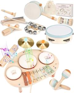 Toddler Musical Instruments - Natural Wooden Percussion Instruments Toy for Kids Preschool Educational - Montessori Music Toys for Boys and Girls Toddler Baby 1-3-5-9