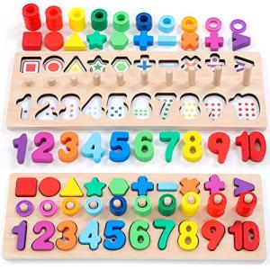 GeroCrew Wooden Montessori Number and Shape Puzzles