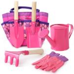 Kids Gardening Tools Set, Toddler Play Kit Child Outdoor Toy with Gloves, Watering Can, Metal Shovel, Rake, Spade & Storage Bag, Backyard Sand Digging Christmas Birthday Gift for Boy Girl 3 4 5 (Pink)