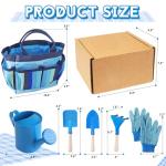 Kids Gardening Tools Set, Toddler Play Kit Child Outdoor Toy with Gloves, Watering Can, Metal Shovel, Rake, Spade & Storage Bag, Backyard Sand Digging Christmas Birthday Gift for Boy Girl 3 4 5 (Blue)