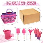 Kids Gardening Tools Set, Toddler Play Kit Child Outdoor Toy with Gloves, Watering Can, Metal Shovel, Rake, Spade & Storage Bag, Backyard Sand Digging Christmas Birthday Gift for Boy Girl 3 4 5 (Pink)