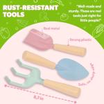 Funeta Floral Kids Gardening Set - Toddler Garden Tools, No-Leak Watering Can & Quality Tote Bag - Safe Metal Tools for Kids