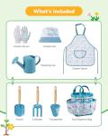 Grenebo Kids Gardening Set Toys, Quality Garden Tool Kit for Kids and Toddlers, Includes Two Shovels, Garden hat,Rake, Apron,Gloves, Watering Can, and Tool Bag (Blue)