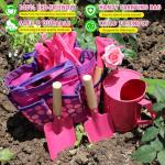 Kids Gardening Tools Set, Toddler Play Kit Child Outdoor Toy with Gloves, Watering Can, Metal Shovel, Rake, Spade & Storage Bag, Backyard Sand Digging Christmas Birthday Gift for Boy Girl 3 4 5 (Pink)