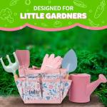 Funeta Floral Kids Gardening Set - Toddler Garden Tools, No-Leak Watering Can & Quality Tote Bag - Safe Metal Tools for Kids