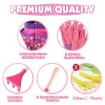 Kids Gardening Tools Set, Toddler Play Kit Child Outdoor Toy with Gloves, Watering Can, Metal Shovel, Rake, Spade & Storage Bag, Backyard Sand Digging Christmas Birthday Gift for Boy Girl 3 4 5 (Pink)