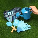 Kids Gardening Tools Set, Toddler Play Kit Child Outdoor Toy with Gloves, Watering Can, Metal Shovel, Rake, Spade & Storage Bag, Backyard Sand Digging Christmas Birthday Gift for Boy Girl 3 4 5 (Blue)