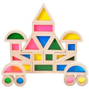 Gray Orange Wood Building Blocks Set 24pcs, Wooden Blocks for Toddlers, Rainbow Sensory Toys, Educational Toys, Preschool Wooden Stacking Toy for Kids