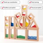 Rainbow Sensory Toys Blocks,15 Pcs Large Wooden Building Blocks for Toddlers Baby Kids,Colorful Geometric Stacking Toys, Preschool Educational Toy Set