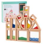 Rainbow Sensory Toys Blocks,15 Pcs Large Wooden Building Blocks for Toddlers Baby Kids,Colorful Geometric Stacking Toys, Preschool Educational Toy Set