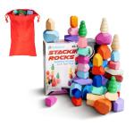 Qubomax Wooden Stacking Rocks - 40 Pcs Montessori Sensory Learning Toys for Kids 3-9 | Balance Building Blocks Educational STEM Toys for Boys Girls