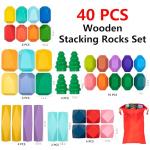 Qubomax Wooden Stacking Rocks - 40 Pcs Montessori Sensory Learning Toys for Kids 3-9 | Balance Building Blocks Educational STEM Toys for Boys Girls