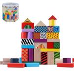 Offelec 50 Pcs Wooden Building Blocks Set with Storage Bucket, Montessori Stacking Blocks & Shape Sorting Toys for Toddlers, Preschool Learning Toys for Boys & Girls, Kids Brightly Colored Blocks