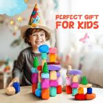 Qubomax Wooden Stacking Rocks - 40 Pcs Montessori Sensory Learning Toys for Kids 3-9 | Balance Building Blocks Educational STEM Toys for Boys Girls
