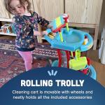 Constructive Playthings Little Helper 12-Piece Kids Cleaning Set with Toy Vacuum, Cart, Broom, and Mop, Pretend Play Toddler Cleaning Toy Set for Kids Ages 3+, Multicolor