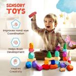 Qubomax Wooden Stacking Rocks - 40 Pcs Montessori Sensory Learning Toys for Kids 3-9 | Balance Building Blocks Educational STEM Toys for Boys Girls