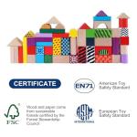 Offelec 50 Pcs Wooden Building Blocks Set with Storage Bucket, Montessori Stacking Blocks & Shape Sorting Toys for Toddlers, Preschool Learning Toys for Boys & Girls, Kids Brightly Colored Blocks