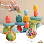 OESSUF Stacking Rocks 26Pcs Stacking Blocks Balancing Stones Wooden Building Toys Wood Stone Stacking Game for Toddler Sorting Preschool Educational Montessori Stacking Rocks for Kids