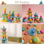 OESSUF Stacking Rocks 26Pcs Stacking Blocks Balancing Stones Wooden Building Toys Wood Stone Stacking Game for Toddler Sorting Preschool Educational Montessori Stacking Rocks for Kids